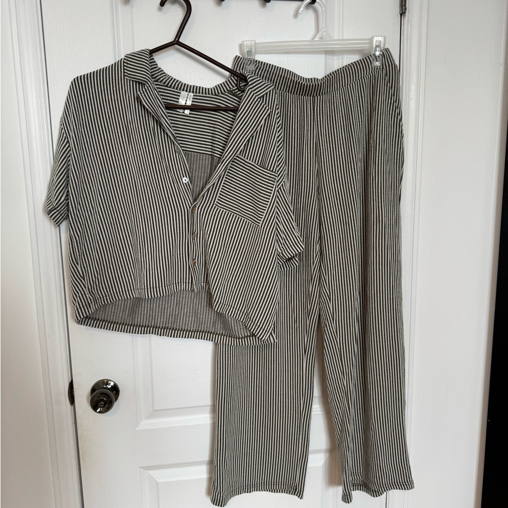 Striped Green and White Women's Pajama Set